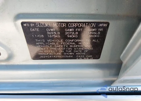 2009 Suzuki Sx4 Sport/Sport Technology из США, поврежденный, VIN JS2YC414296203684